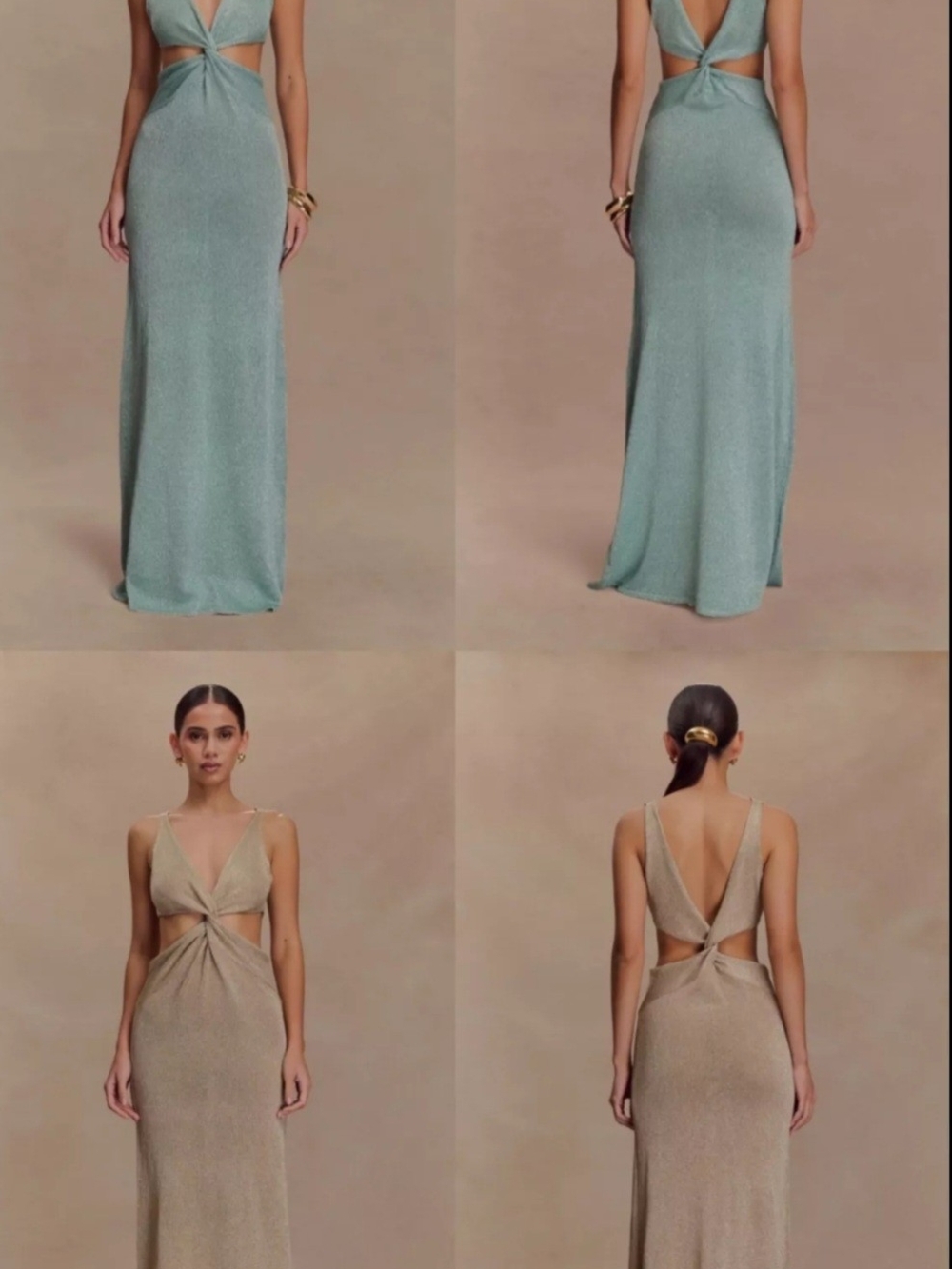 Meshki Gracelyn Twisted Maxi Dress in Sage Green Or Gold